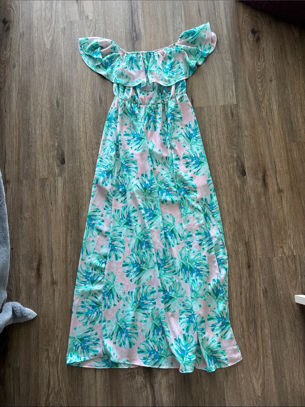 Buddy Love Pink Tropical Leaf Off-Shoulder Maxi Dress